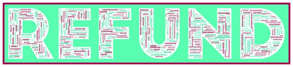 REFUND text filled with related keywords of various sizes. Refund word clou.. Stock Illustration