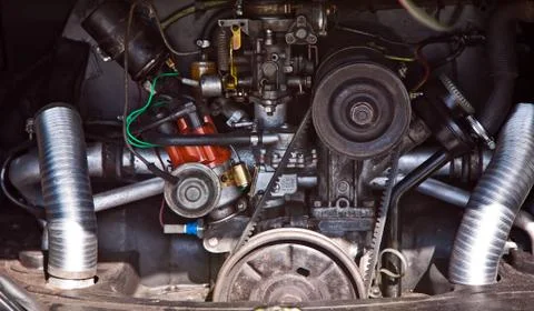 Refurbished engine of a old timer van Stock Photos