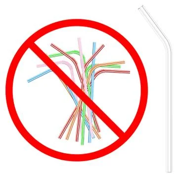 Refusal of disposable plastic drinking straw in favor of reusable glass straw Stock Illustration