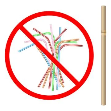 Refusal of disposable plastic drinking straw in favor of reusable bamboo straw Stock Illustration