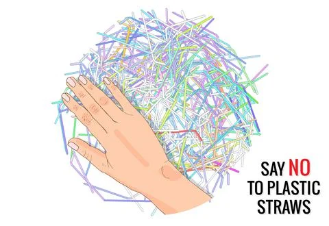 The refusal of disposable plastic drinking straws Illustrazione stock