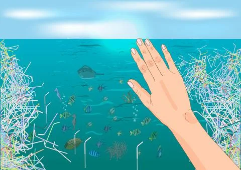 The refusal of disposable plastic drinking straws. Stop using plastic straws, Stock Illustration