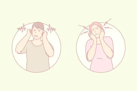 Refusal to listen, closing ears, hearing problem concept Stock Illustration