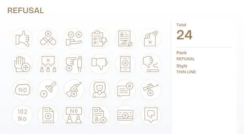 Refusal Premium Vector Bundle with 24 Retina Ready Pixel Optimized Thin Lin.. Illustration