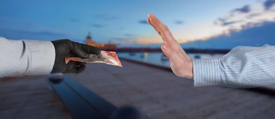 Refusing to accept suspicious money Stock Photos