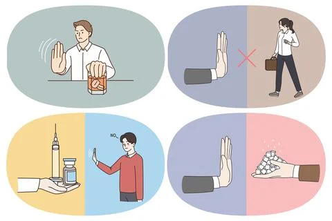 Refusing from bad habits and addictions concept. Stock Illustration