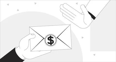 Refusing bribe payment black and white illustration Stock Illustration
