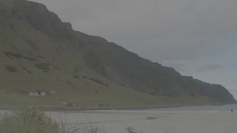 Refvik beach, white sand in Vågsøy, Norway Stock Footage 342053380