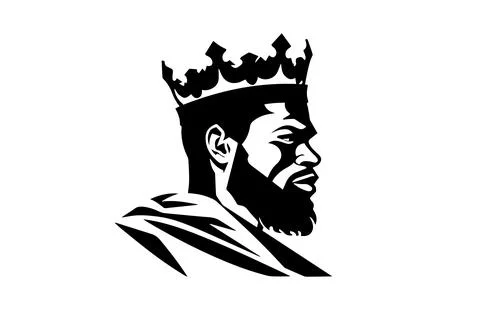Regal King Vector Logo: Noble Profile with Crown and Beard, Inspired by Ancient Stock Illustration
