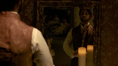 Regency Gentleman Dressing in Front of a Mirror Vídeo Stock 208489575