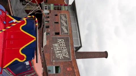 Regency Warf Building, Birmingham, UK, Canal, Boat, Portrait. Stock Footage 132707008