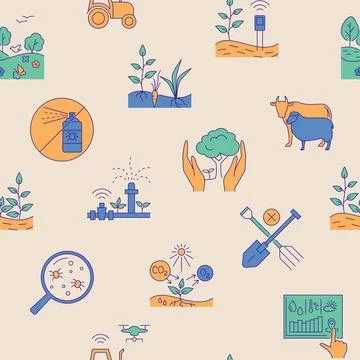 Regenerative agriculture line seamless pattern Stock Illustration
