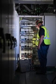 Reggie Martin, an engineer with Exploration Ground Systems, works on racks .. Stock Photos