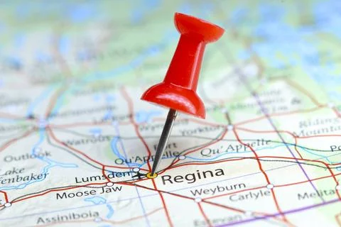 Regina, Canada pin on map Stock Photos
