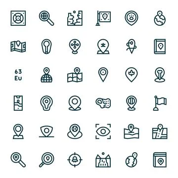 Region 256x256 Vector Icon Pack with 36 Bold Line Detail Enhanced Elements Stock Illustration