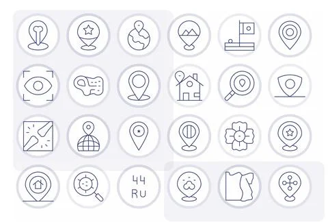 Region 256x256 Vector Icon Pack with 24 Thin Line PIXEL Perfect Elements 스톡 일러스트