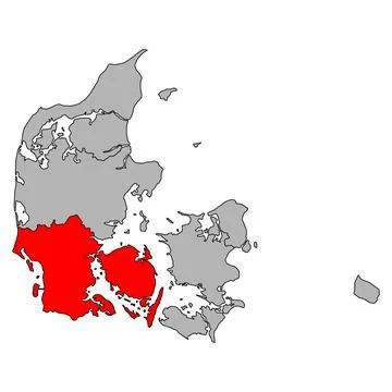 Region of Southern Denmark map shape, travel web flat concept icon vector ill Stock Illustration