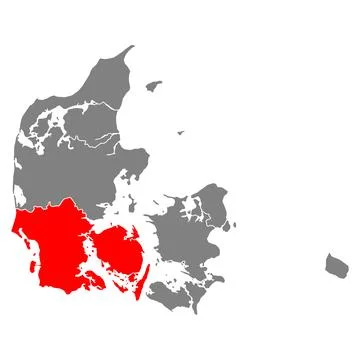 Region of Southern Denmark map shape, travel web flat concept icon vector ill Stock Illustration