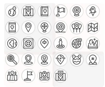 Region Vector Graphics Pack including 28 Bold Line 256x256 Pixel Optimized .. Stock Illustration
