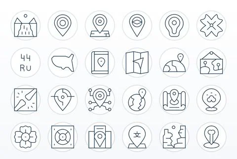 Region Vector Icon Collection featuring 24 Display Perfect 256x256 Thin Lin.. Illustrazione stock