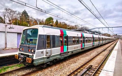 Regional Express RER train at Orsay-Ville station near Paris in France Stock Photos