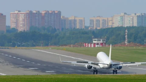 Regional jet airliner landing at Moscow airport. Stock Footage 144796520