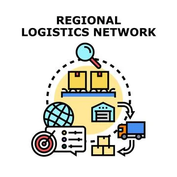 Regional logistics network managing supply chain infrastructure Illustrazione stock