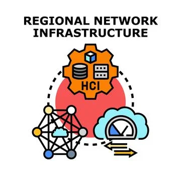Regional network infrastructure developing computing services Illustrazione stock