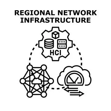 Regional network infrastructure developing computing services Stock Illustration