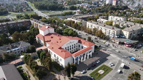 Regional Philharmonic in the city of Khmelnytsky. Beautiful architectural Stock Footage 198917089