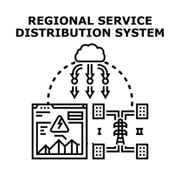 Regional service distribution system managing power energy network Stock-Illustration