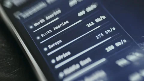 Regional traffic data featuring connection speeds in GB per second Stock Footage 335486853