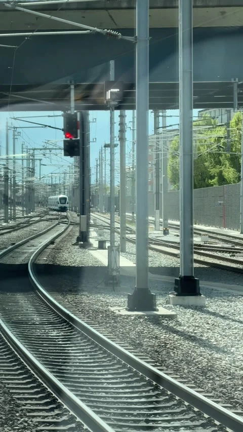 Regional train and railroad points on main station in Austria Stock Footage 310697511