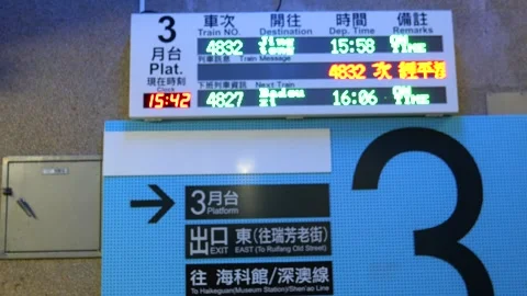 Regional train information board at the platform in Taiwan. Stock Footage 254397761