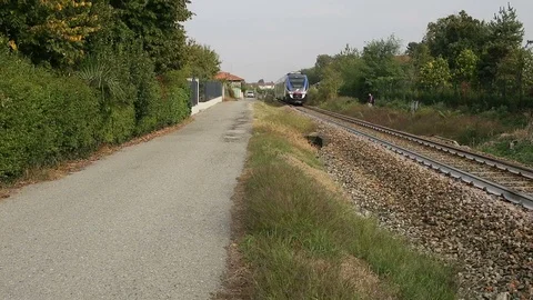 Regional train passage in the tracks Stock Footage