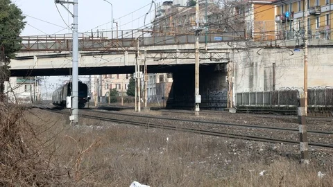 Regional train passing in suburban area close to Milan Stock Footage 73447360