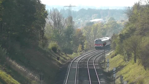 Regional Train red old to Munich Bavaria Landscape in the sunset Archive 2012 Stock Footage 310450696