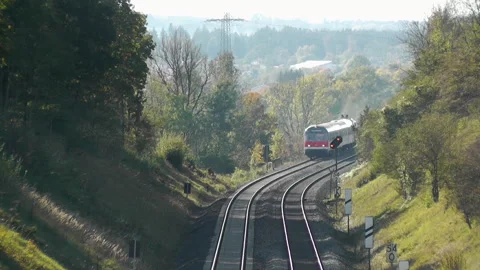 Regional Train red old to Munich Bavaria Landscape in the sunset Archive 2012 Stock Footage 332070368