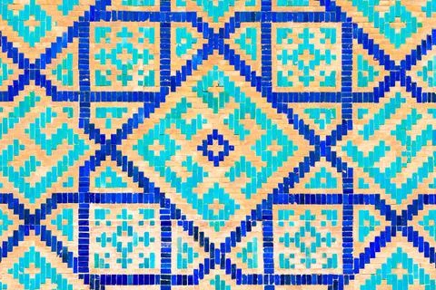 Registan mosaic pattern design background, Samarkand Stock Photos