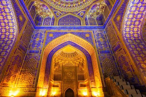 Registan mosaic pattern design background, Samarkand Stock Photos