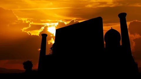 Registan Palace of Samarkand, Time Lapse at Sunset, Uzbekistan Stock Footage 105964742