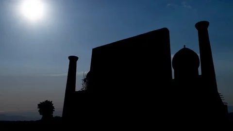 Registan Square in Ancient City of Samarkand, Time Lapse at Sunset, Uzbekistan Stock Footage 113681629