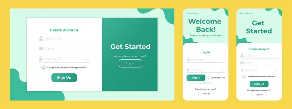 Register and login forms. Vector illustration of sign up and sign in user i.. Stock Illustration