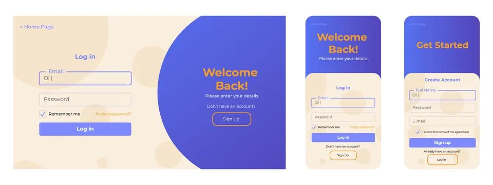 Register and login page layout. Clean sign up and sign in templates with ux.. イラスト素材