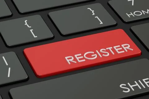 Register button, red hot key on  keyboard. 3D rendering Stock Illustration
