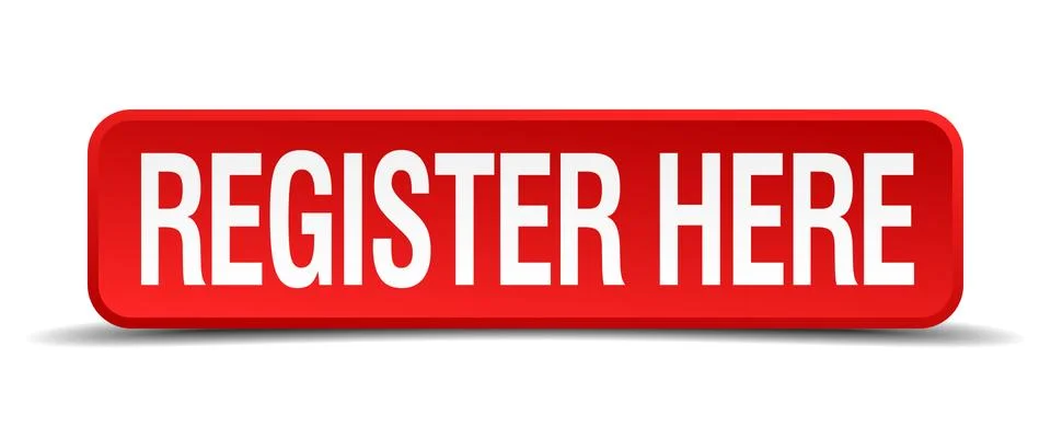 Register here red 3d square button isolated on white Stock Illustration