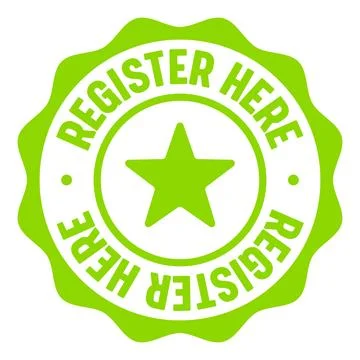 Register here seal badge. register here label sticker. Vector sign Stock Illustration
