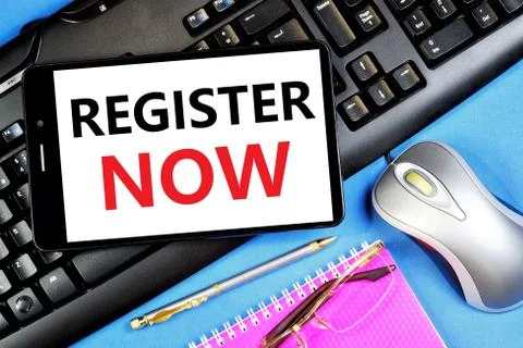 Register new ones. Text message on the smartphone screen. Stock Photos
