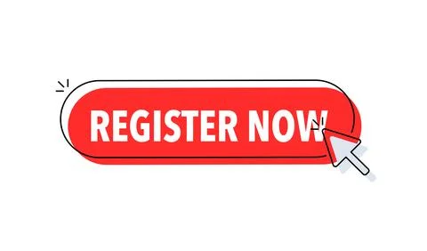 Register now button with cursor. Pointer click. Vector web button. Stock Illustration