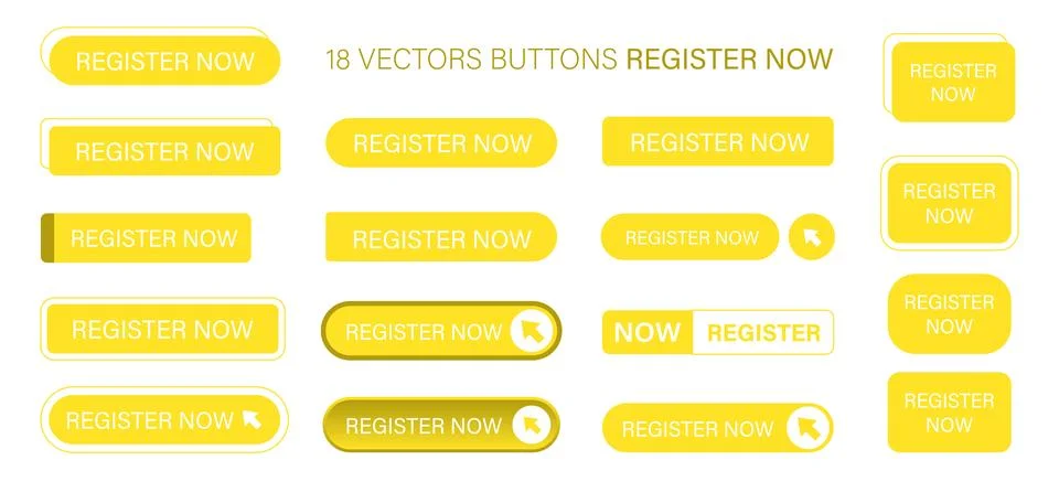 Register now button in flat style for application. Click button application set Stock Illustration